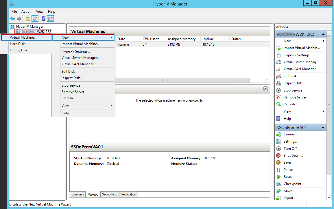 Hyper-V マネージャーで新しい仮想マシンを作成する