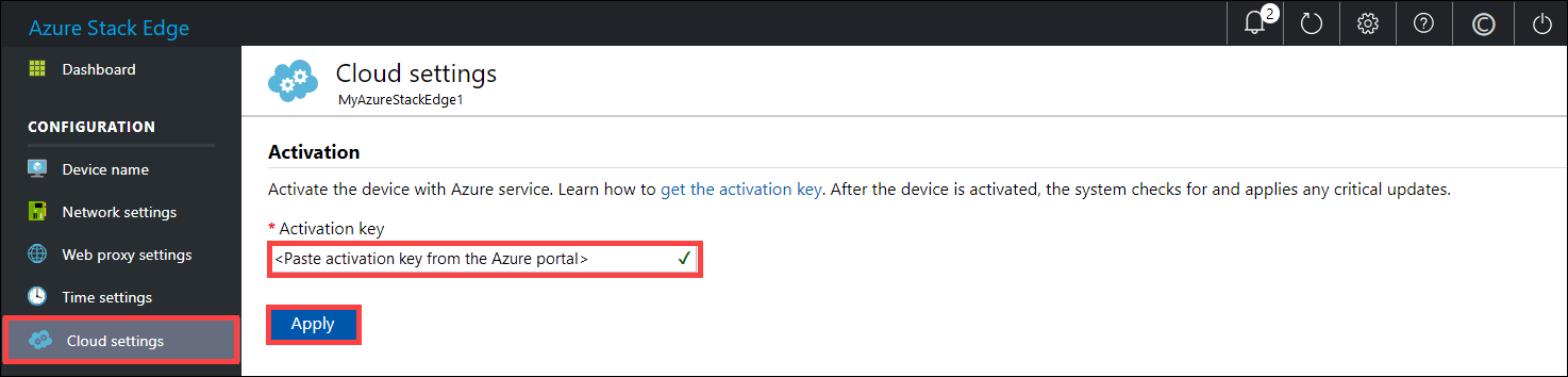 ローカル Web UI の [クラウド設定] ページ