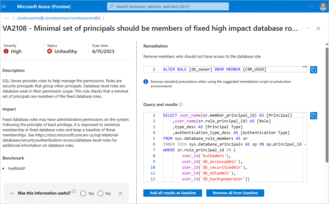 脆弱性スキャンの結果を調べるスクリーンショット。