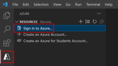 サインインしていない場合の Azure Tools の外観を示すスクリーンショット。