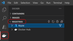 Visual Studio Code のスクリーンショット。Azure での Docker 拡張機能へのサインインを確認する方法が示されています。