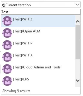 Team パラメーターの選択を示すスクリーンショット。