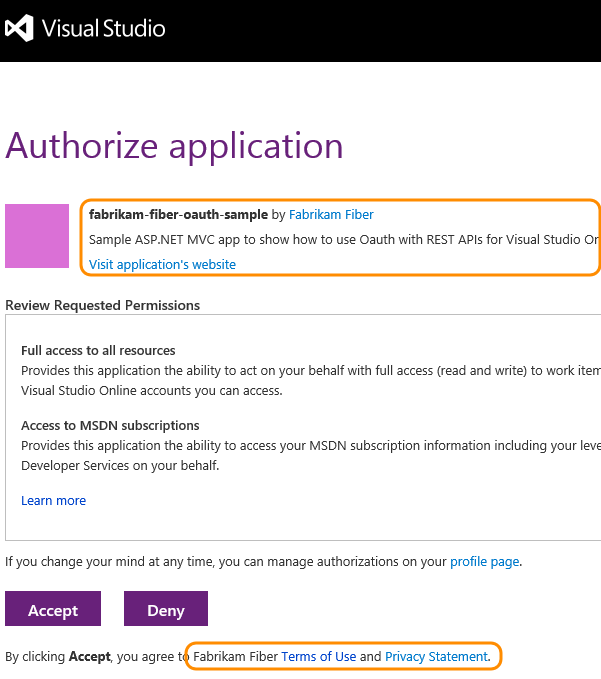 会社とアプリの情報を含む Visual Studio Codespaces 承認ページを示すスクリーンショット。