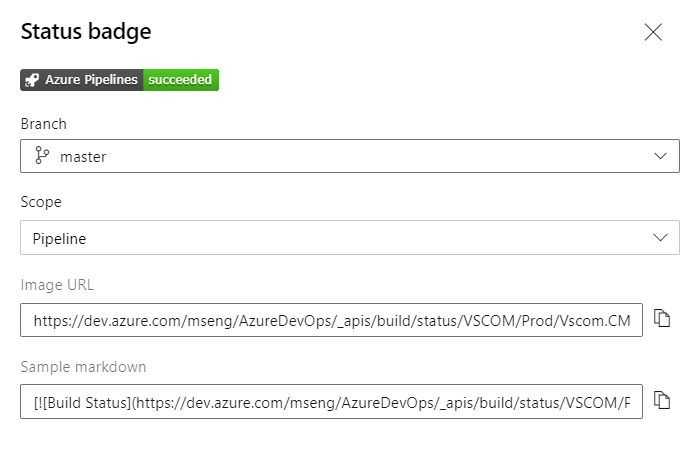 YAML パイプラインの [状態バッジ] のスクリーンショット。