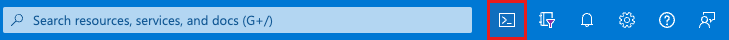 Azure ポータルのツールバーの [Azure Cloud Shell] ボタンのスクリーンショット。