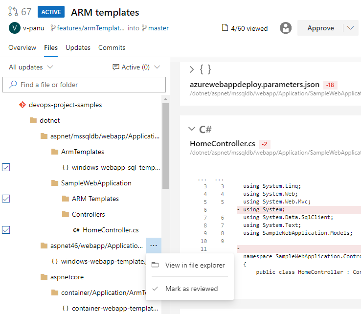 pull request でファイルをレビュー済みとしてマークします。