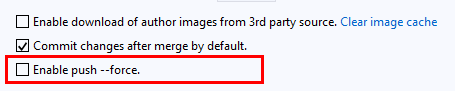 Visual Studio 2019 のチーム エクスプローラーにある push --force-with-lease を有効にするためのチェックボックスを示すスクリーンショット。