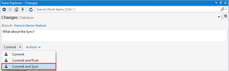 チーム エクスプローラーでコミットし同期する