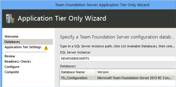 SQL Server とデータベース バックアップ セットを選択する