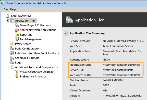 Team Web Access の情報が正しく設定されました