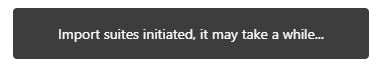 インポート スイートによって開始されたメッセージを示すスクリーンショット。