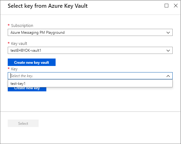 Key Vault からのキーの選択