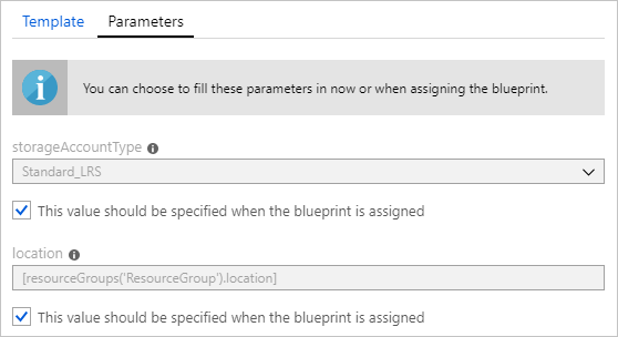 Screenshot of the Resource Manager template artifact options for adding to a blueprint definition.