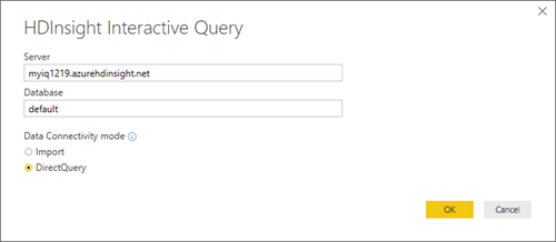 HDInsight 対話型クエリの Power BI DirectQuery 接続。