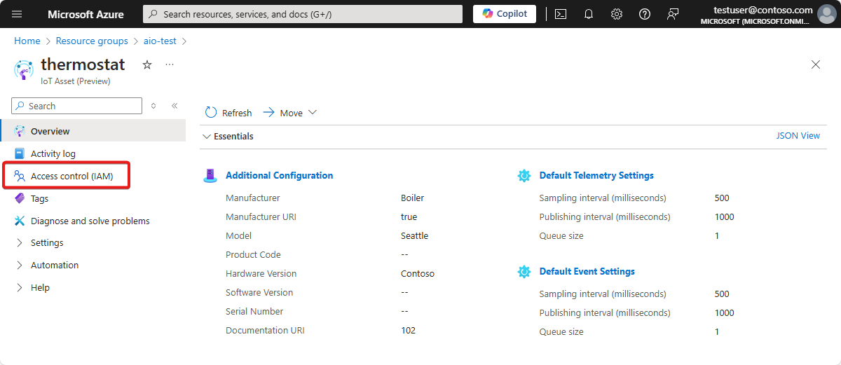 Azure RBAC 構成設定へのアクセス方法を示す Azure portal のスクリーンショット。