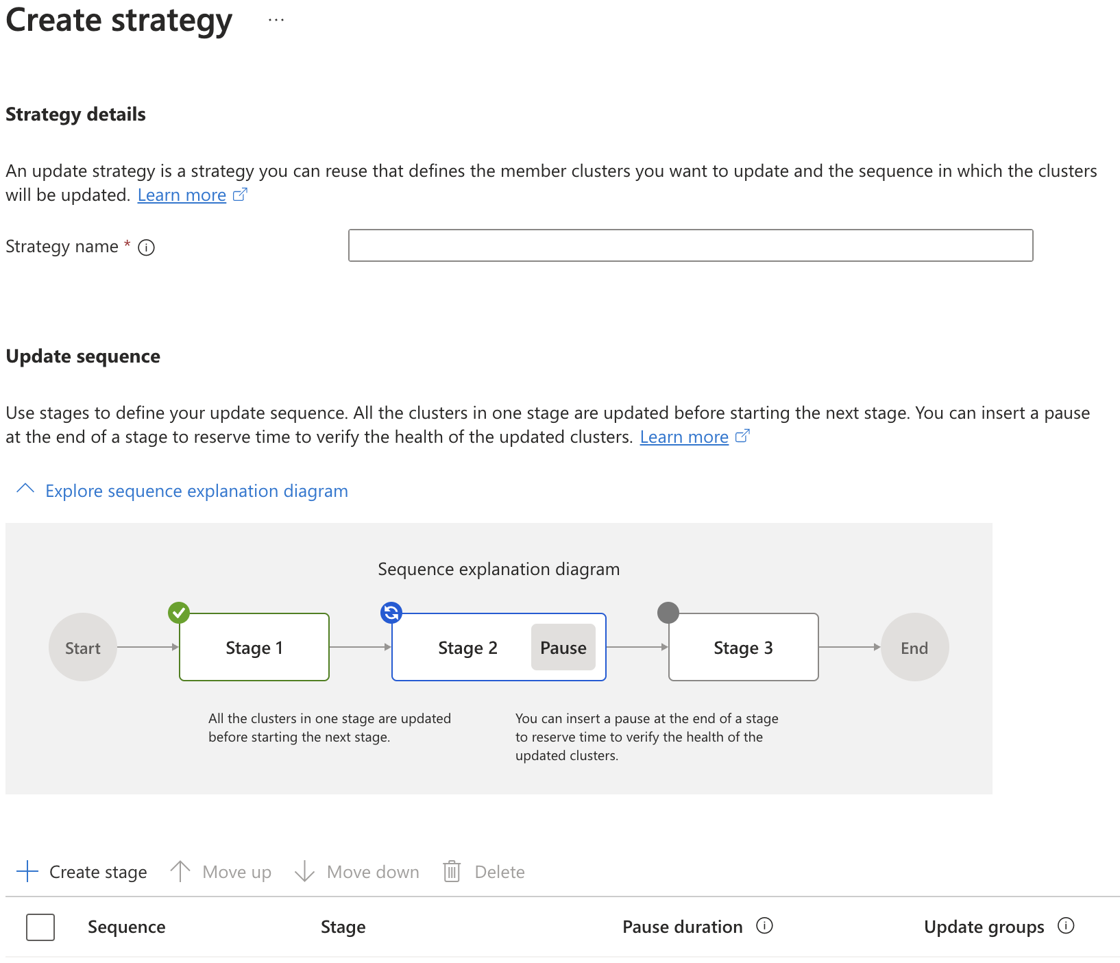 更新戦略の作成を示す Azure portal のスクリーンショット。