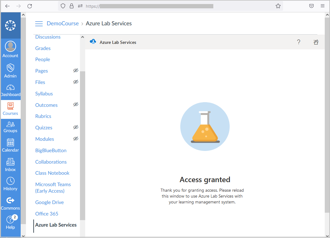 Azure Lab Services でアクセス権が付与されたページのスクリーンショット。