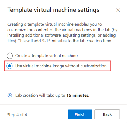 [テンプレート仮想マシンの設定] ページのスクリーンショット。テンプレートレス VM を作成するオプションが選択されています。