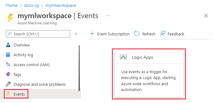 Azure Logic Apps の選択を示すスクリーンショット。