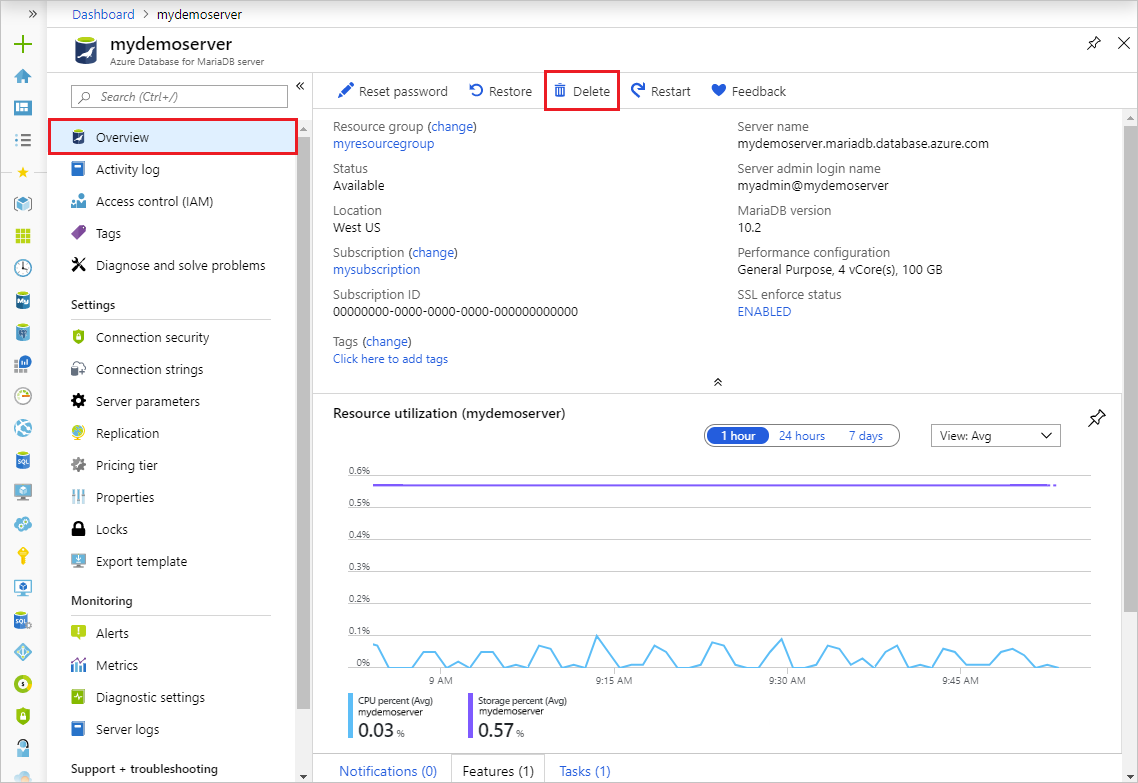 Azure Database for MariaDB - マスターの削除