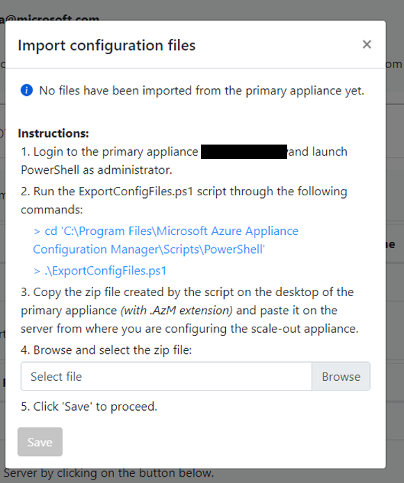 [Import Configuration files] (構成ファイルのインポート) モーダルのスクリーンショット。