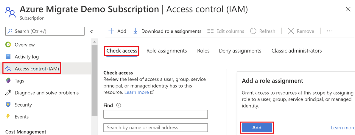 アクセスの確認とロールの割り当てを行うユーザー アカウントの検索を示すスクリーンショット。