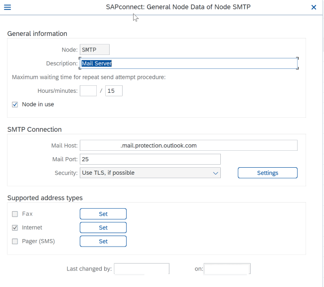 SCOT での SMTP の構成