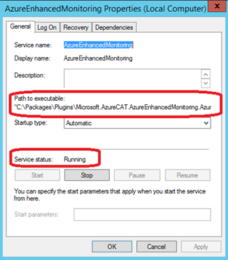 Azure Extension for SAP が実行されているサービスのプロパティ