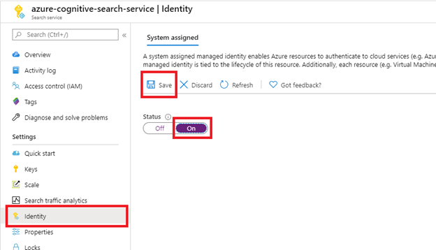 システム割り当てマネージド ID を有効にする方法を示すスクリーンショット。