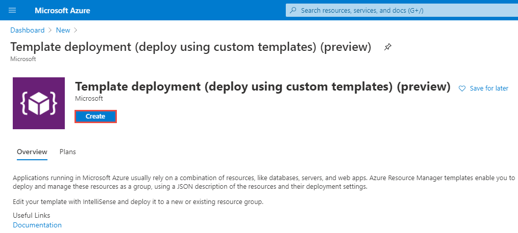 [新しい Template deployment] - [作成] ボタン