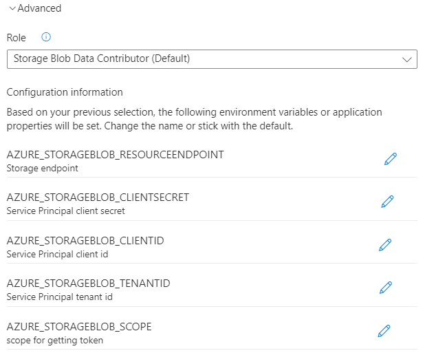 サービス プリンシパルで認証する高度な認証構成を示す Azure portal のスクリーンショット。