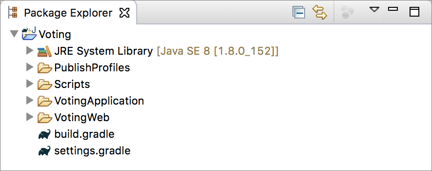 アプリケーションの作成後の Eclipse Package Explorer