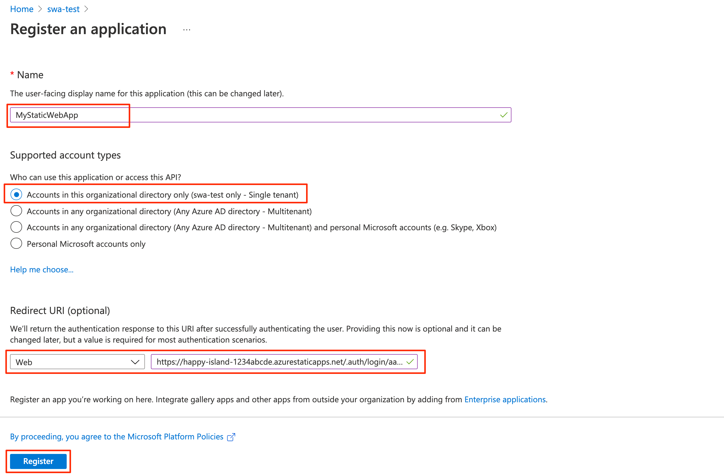 Create an app registration