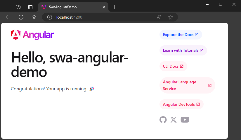 生成された angular Web アプリケーションのスクリーン ショット。