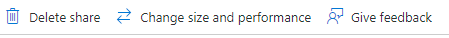 ファイル共有の概要の [サイズとパフォーマンスの変更] ボタンのスクリーンショット。