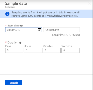 Azure Stream Analytics の受信サンプル イベントに対する時間の範囲の設定