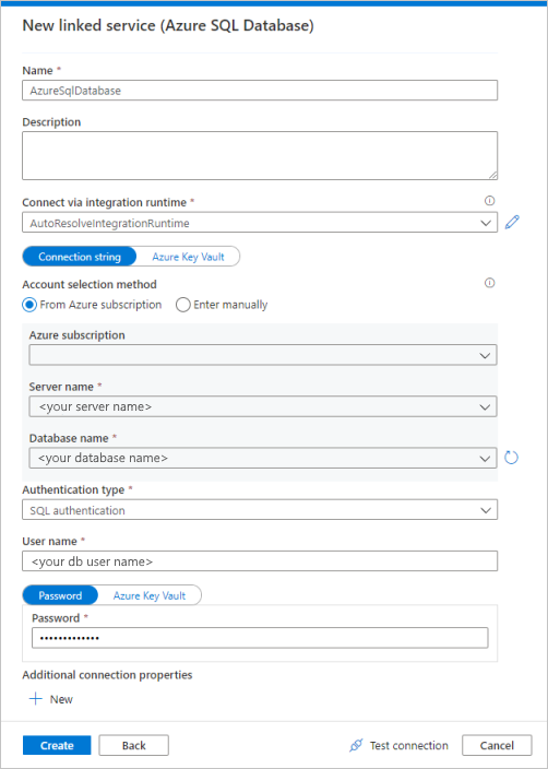 Azure SQL Database のリンクされたサービスを構成する