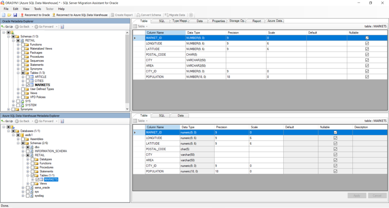 SQL Server Migration Assistant for Oracle によってどのように移行プロセスの多くの部分を自動化できるかを示すスクリーンショット。