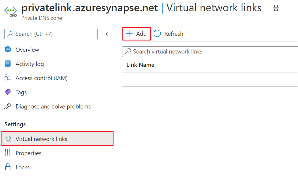 Synapse プライベート DNS ゾーンの作成 3 のスクリーンショット。