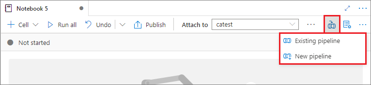 既存または新しい Synapse パイプラインにノートブックを追加するためのメニュー オプションのスクリーンショット。
