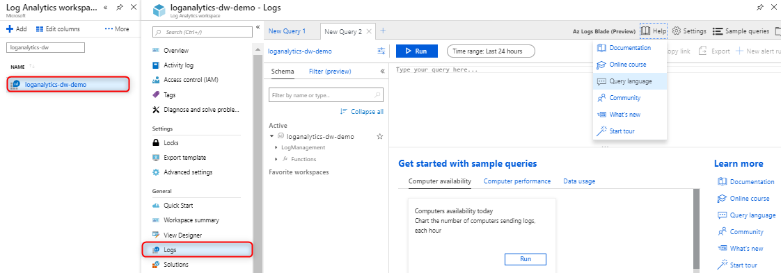 Log Analytics ワークスペース エディター。