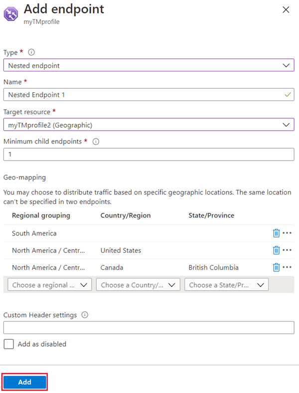 Traffic Manager エンドポイントの追加