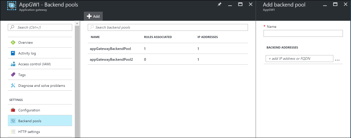 Application Gateway [バックエンド プールの追加]