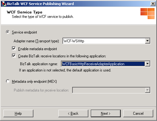 WCF サービスの種類ページ