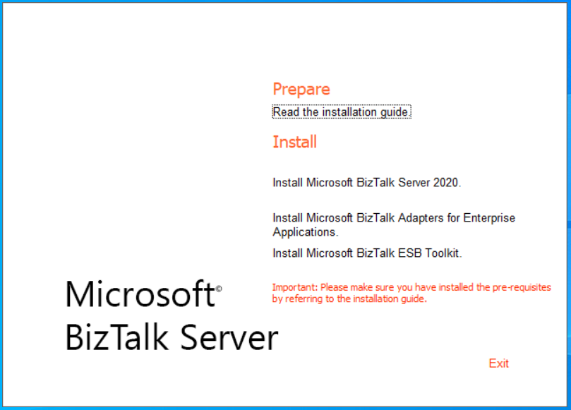 Microsoft BizTalk Server ウィンドウまたは画面をインストールする