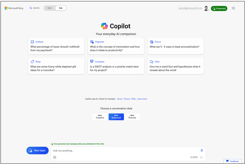 Microsoft Copilot が認証およびライセンスを取得した商用データ保護エクスペリエンス。