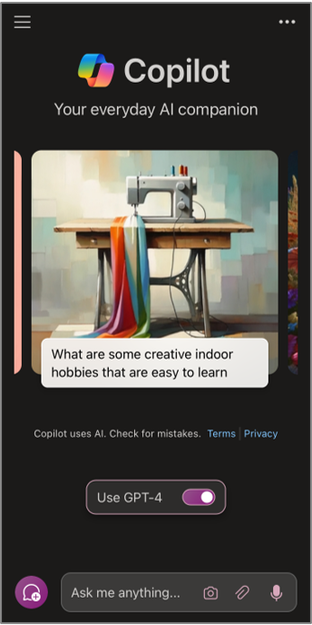 モバイルでの Microsoft Copilot。