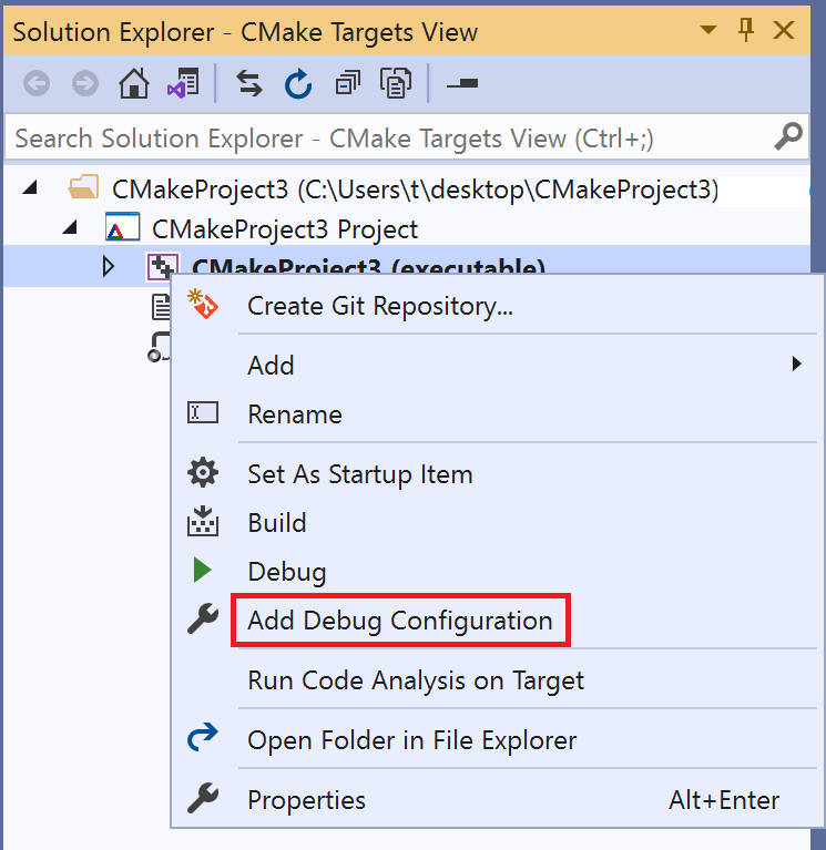 Select add debug configuration.