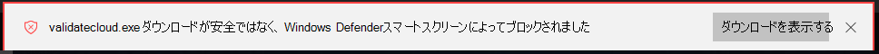 SmartScreen は安全でないダウンロードをブロックし、**ダウンロード** リストの詳細を表示するために選択するボタンを提供します。