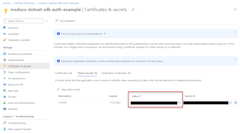 生成されたクライアント シークレットを含むページを示すスクリーンショット。